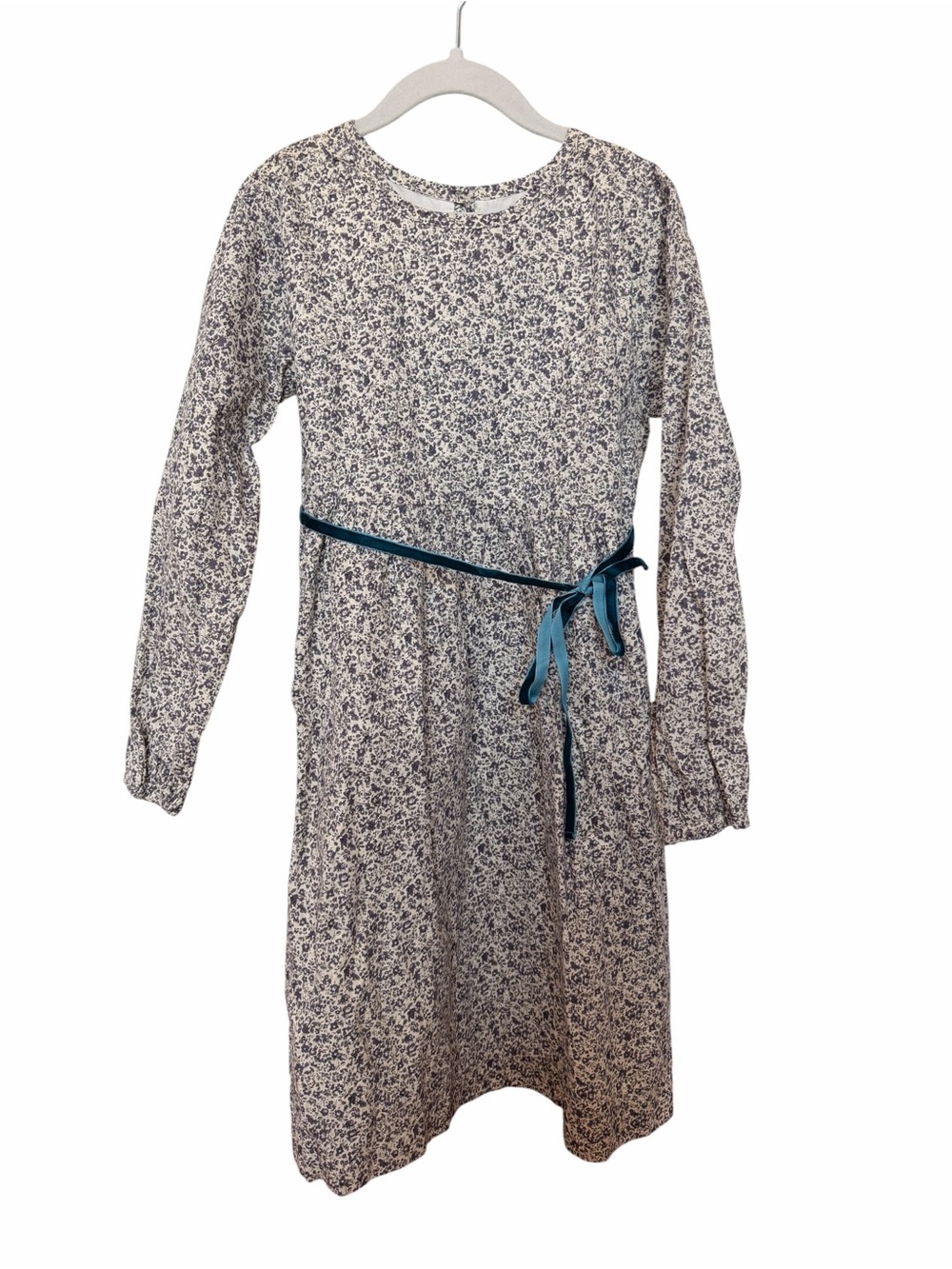 Olive Juice Girls -Sleeve Floral Casual Kids Dress with Velvet Waist Tie - Blue